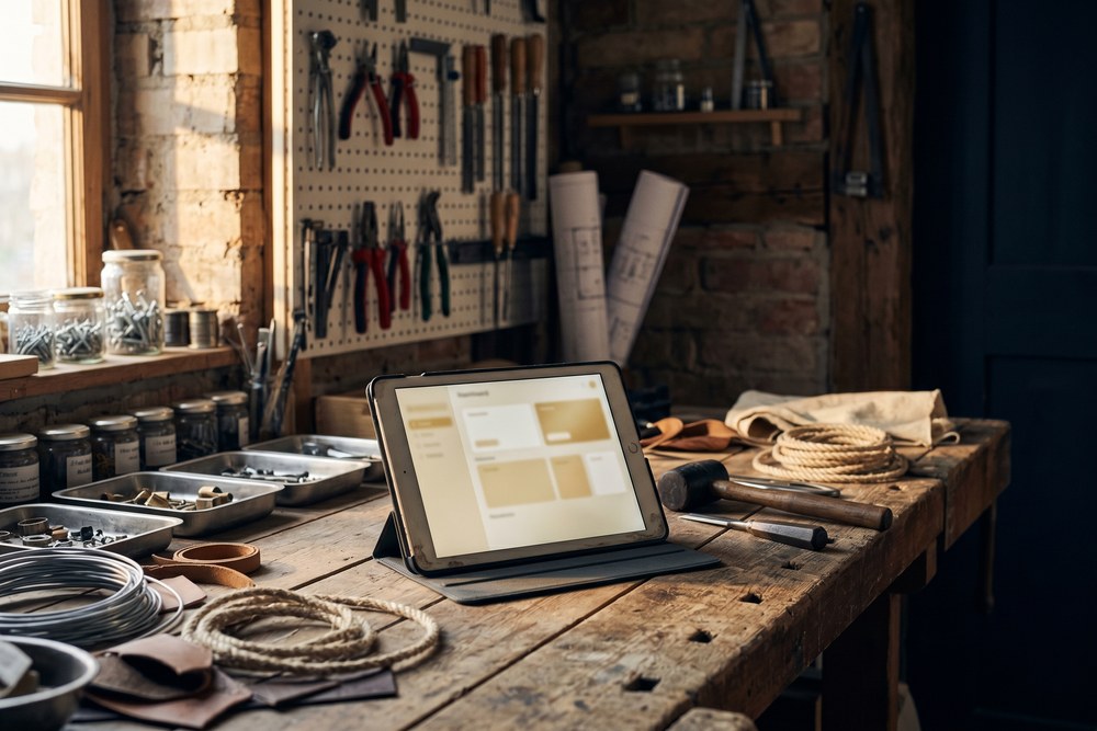 Das Pixelrobots-Cockpit auf einem Tablet — der Belegfluss als erstes Modul